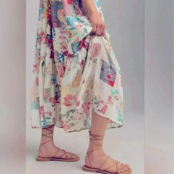 NWT Anthropologie Chiffon Floral Smock Cottagecore Midi Dress Size Medium - Picture 6 of 9